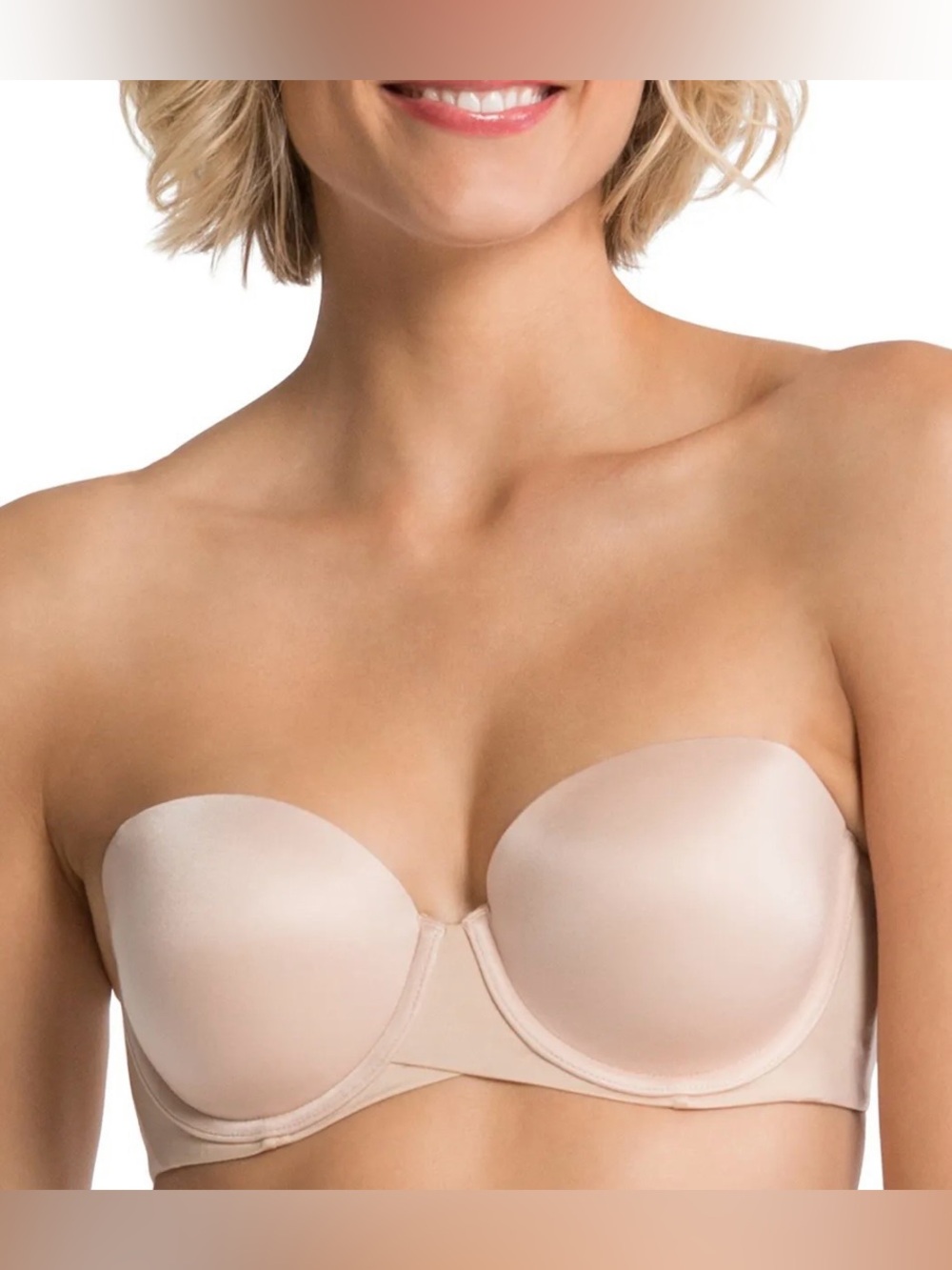 Spanx Pillow Cup Bra Size 32D Nude Signature Strapless Padded Push Up Underwired